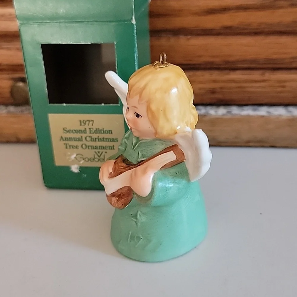 Vintage Goebel Porcelain Christmas Tree Ornament 1977 Angel With Bell